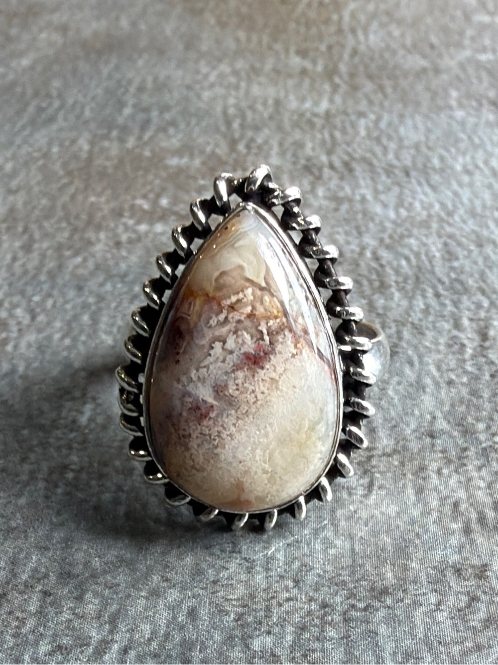 Boho Vintage Style Lace Agate Gemstone Ring Size 8 Silver 925 Jewelry Overlay